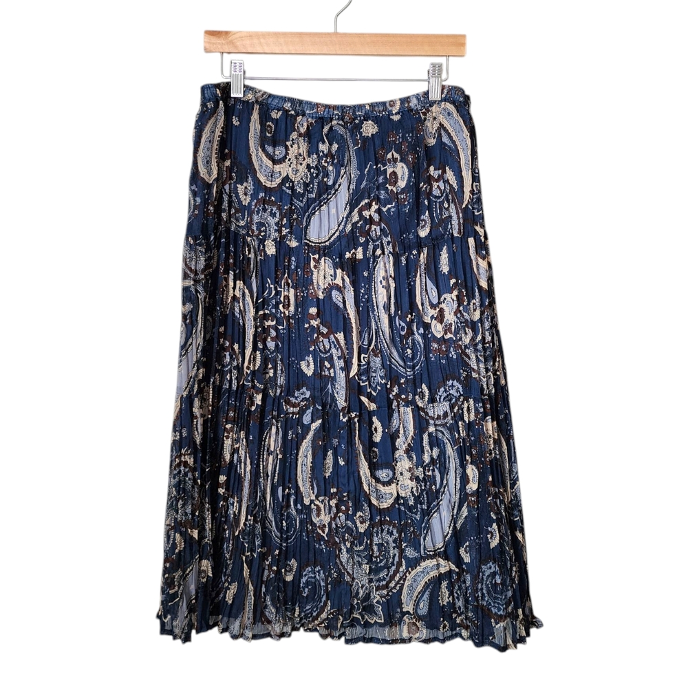 GORDON JAMES x VINTAGE‎ 90s broomstick skirt Blue Paisley Pleated midi skirt L